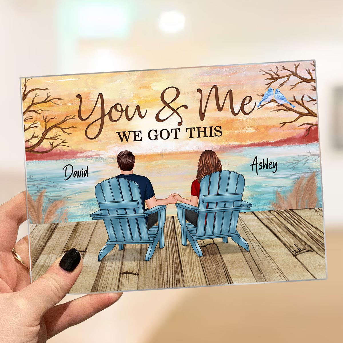 Lake View Back View Couple Sitting Gift For Him For Her Personalized Acrylic Plaque