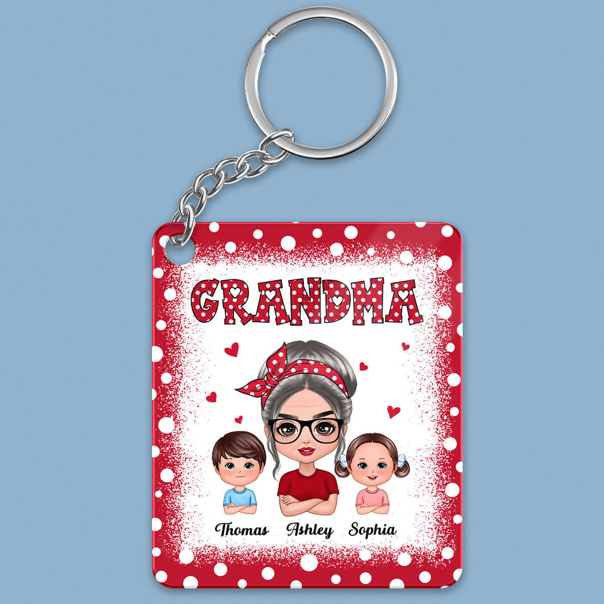 Red Polka Dot Grandma Grandkids Personalized Acrylic Keychain
