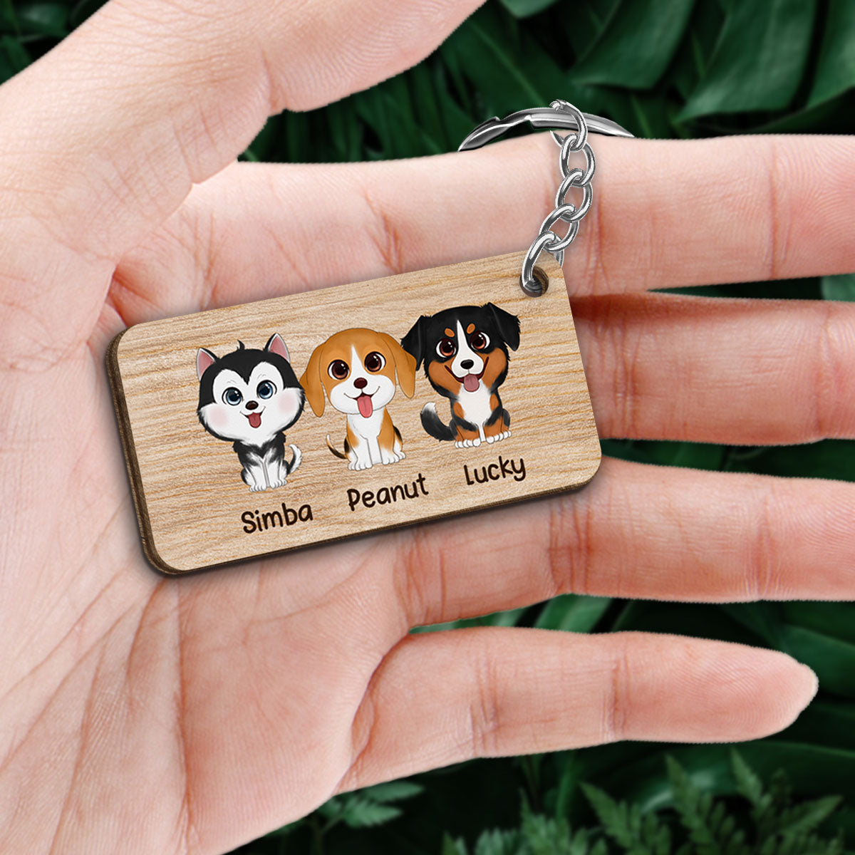 My Pets Home Alone Watercolor Dog Cat Personalized Wooden Keychain