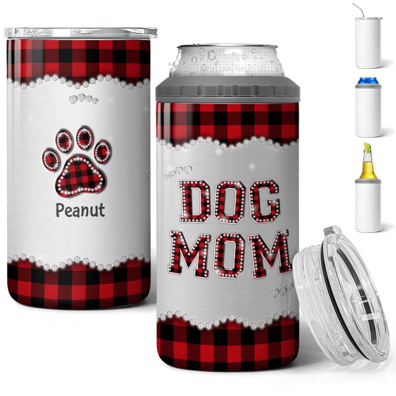 Dog Mom Checkered Metal Pattern Personalized 4 In 1 Can Cooler