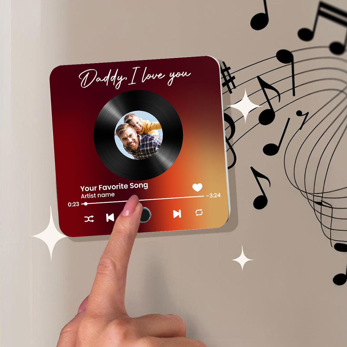 Daddy We Love You Upload Photo Custom Dad's Favorite Song Personalized Music Fridge Magnet
