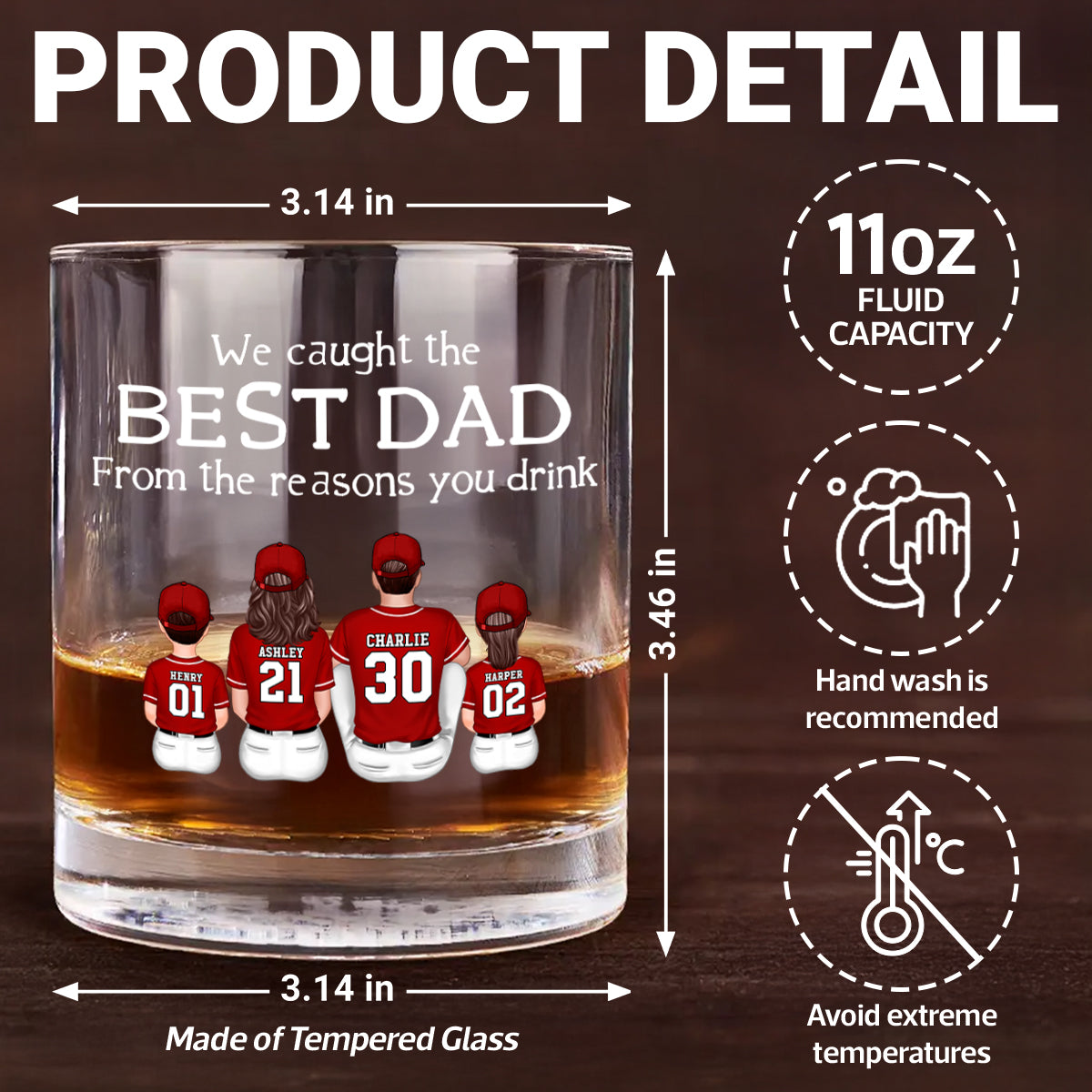 We Caught the Best Dad, From the Reasons You Drink Personalized Whiskey Glass, Father's Day Gift for Baseball Dad