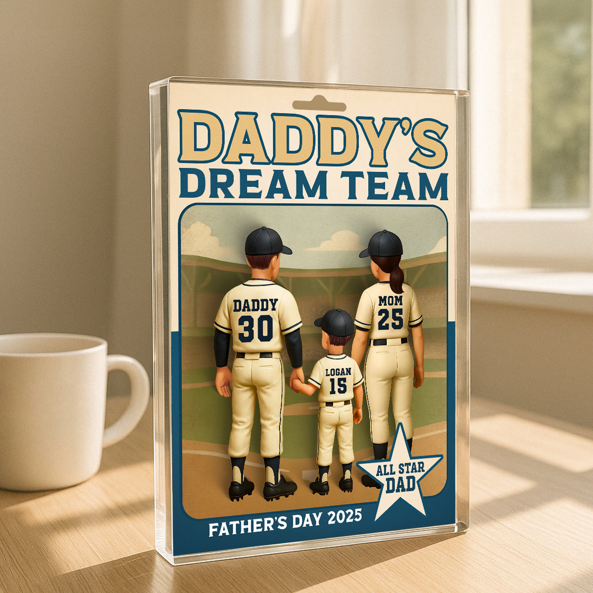 Daddy's Dream Team Baseball Card Personalized Acrylic Block Plaque, Father's Day Gift for Baseball Dad
