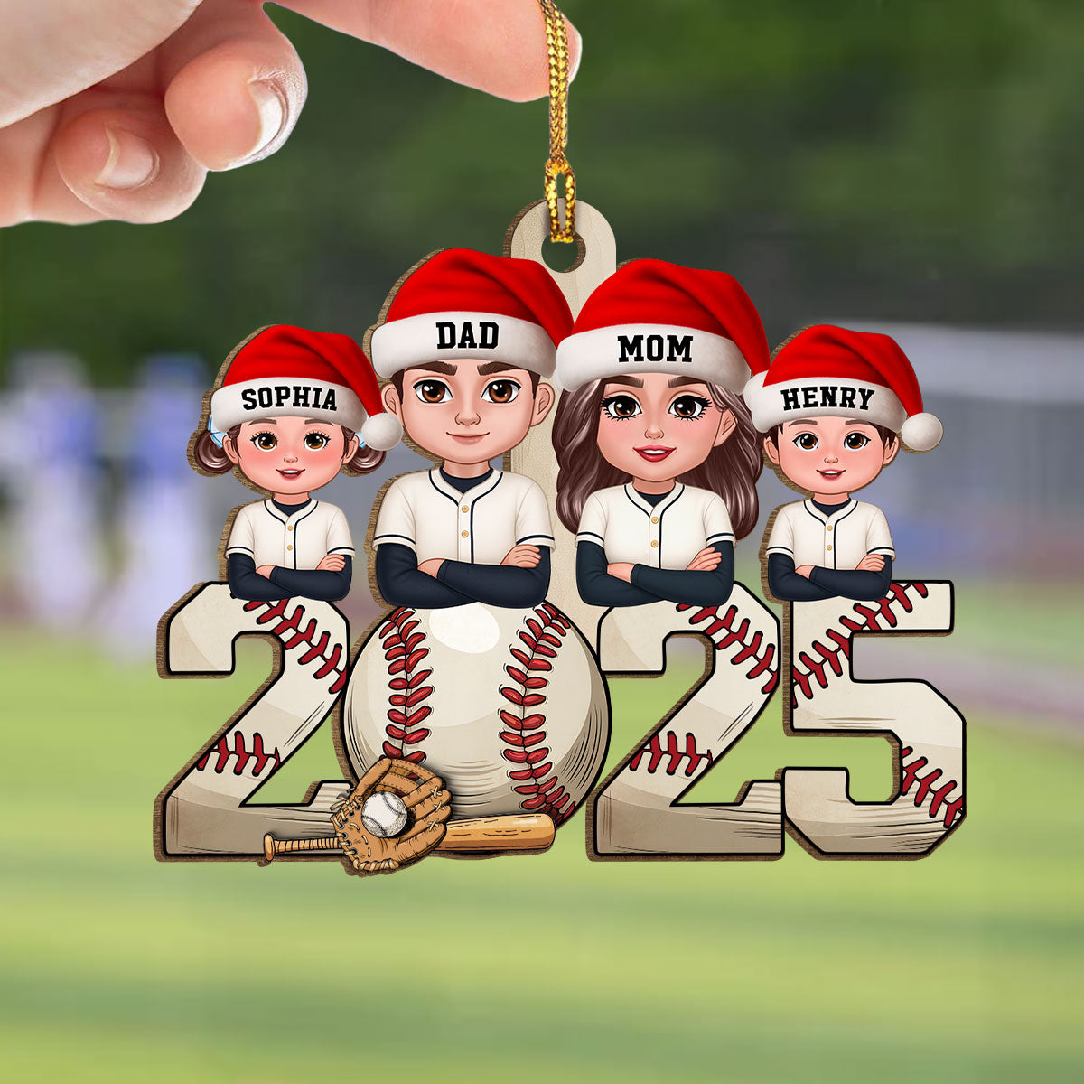 Retro Vintage Christmas Baseball Team Family - Personalized Wooden Ornament - Gift For Family