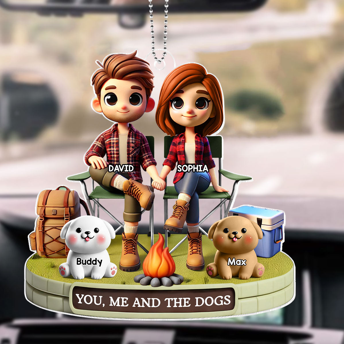 3D Effect Camping Couple And Dogs Cats Personalized Acrylic Car Hanger,  Gift, Anniversary Gift, Couple Keepsake