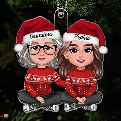 Grandma Grandpa & GrandKid Hugging Christmas Gift For Teenage Adult Granddaughter Grandson Grandchildren Personalized Acrylic Ornament