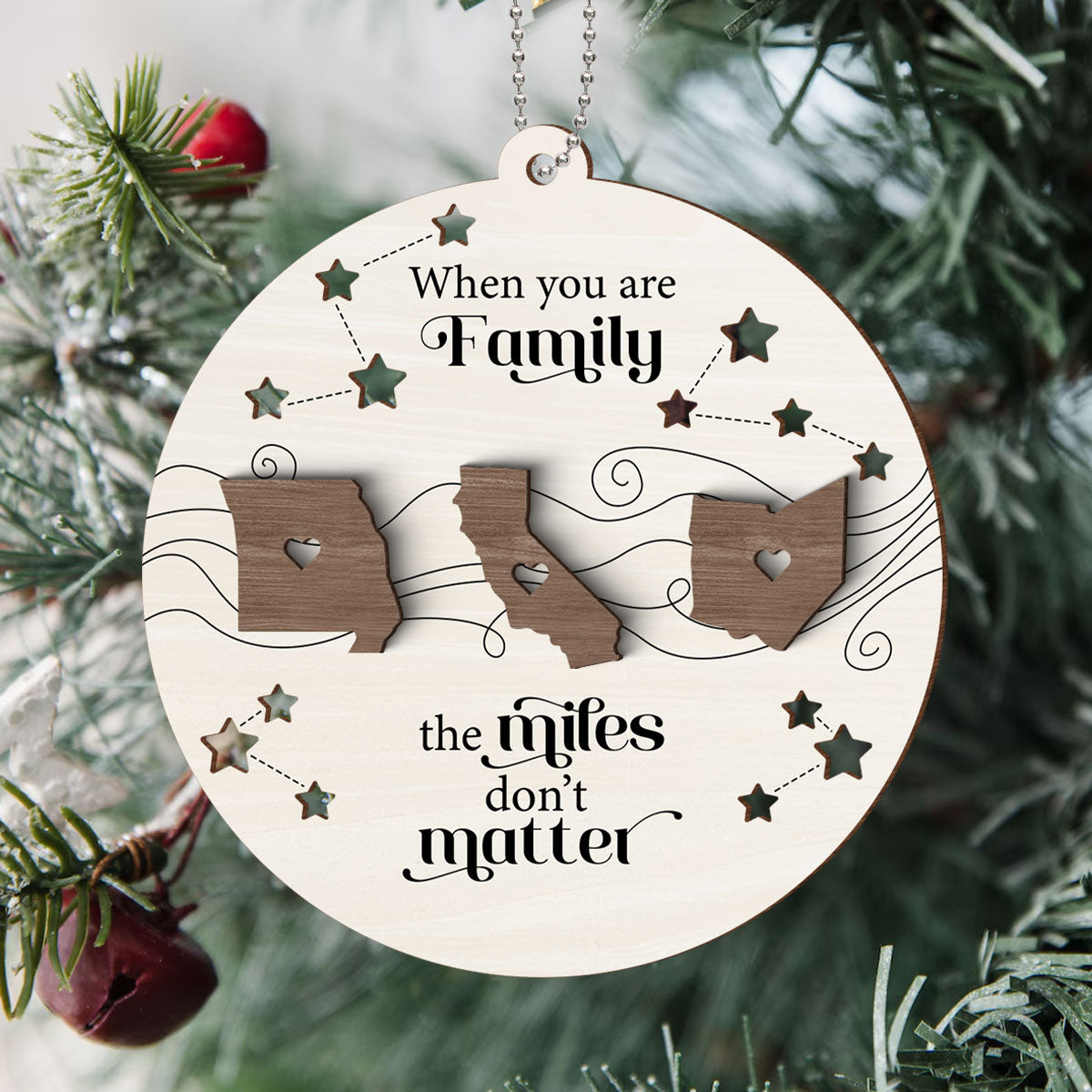 Custom Long Distance 2-Layer Wooden Ornament, Heartfelt Christmas Gift for Family, Friends, Sisters, Besties