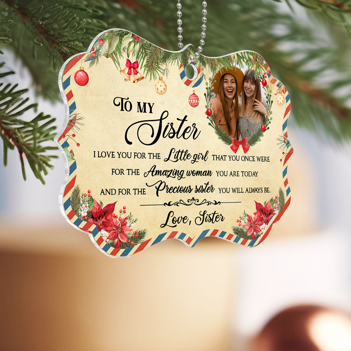 Letter To My Sister Personalized Christmas Ornament, Christmas Gift for Sisters