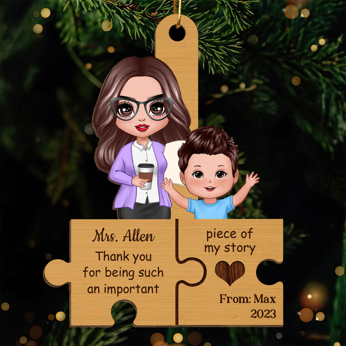 Thank You For Being Such An Important Piece Of My Story Gift For Teacher Personalized Wooden Ornament