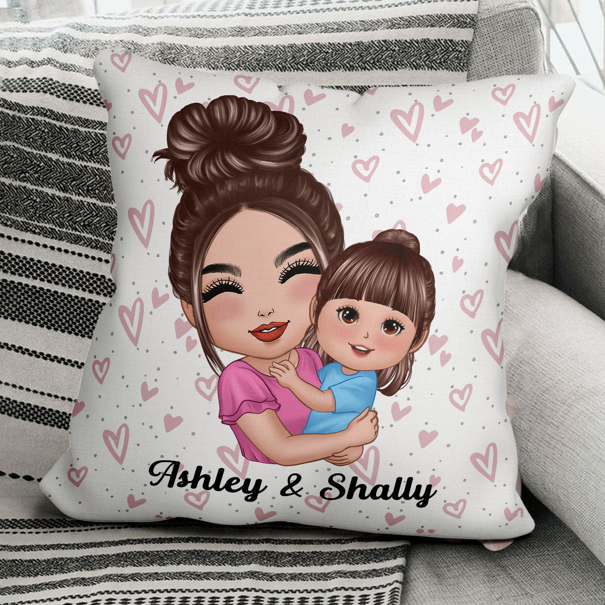 Doll Mom Grandma Auntie Hugging Kids Gift Personalized Pillow