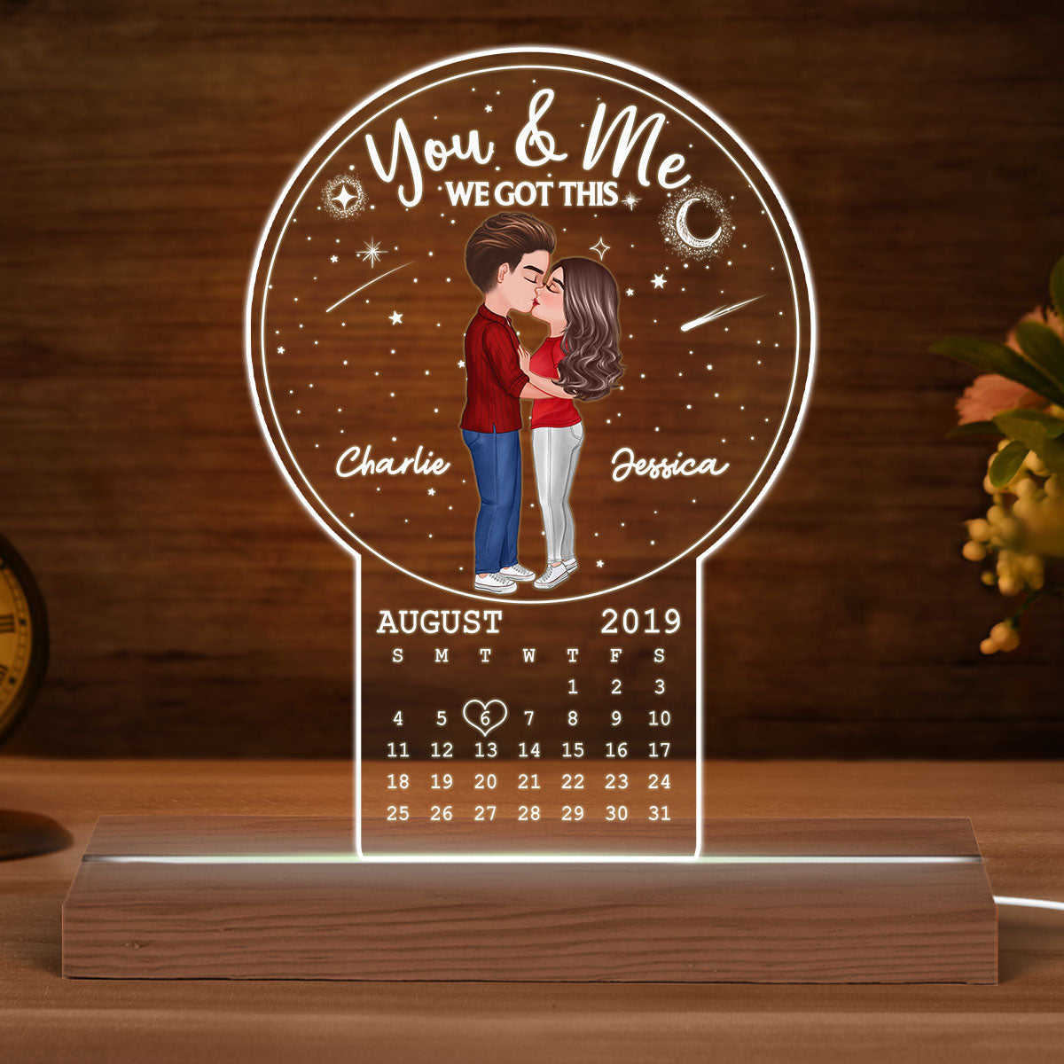 Galaxy Doll Couple Kissing Calendar Anniversary Date Personalized Custom Shape LED Night Light