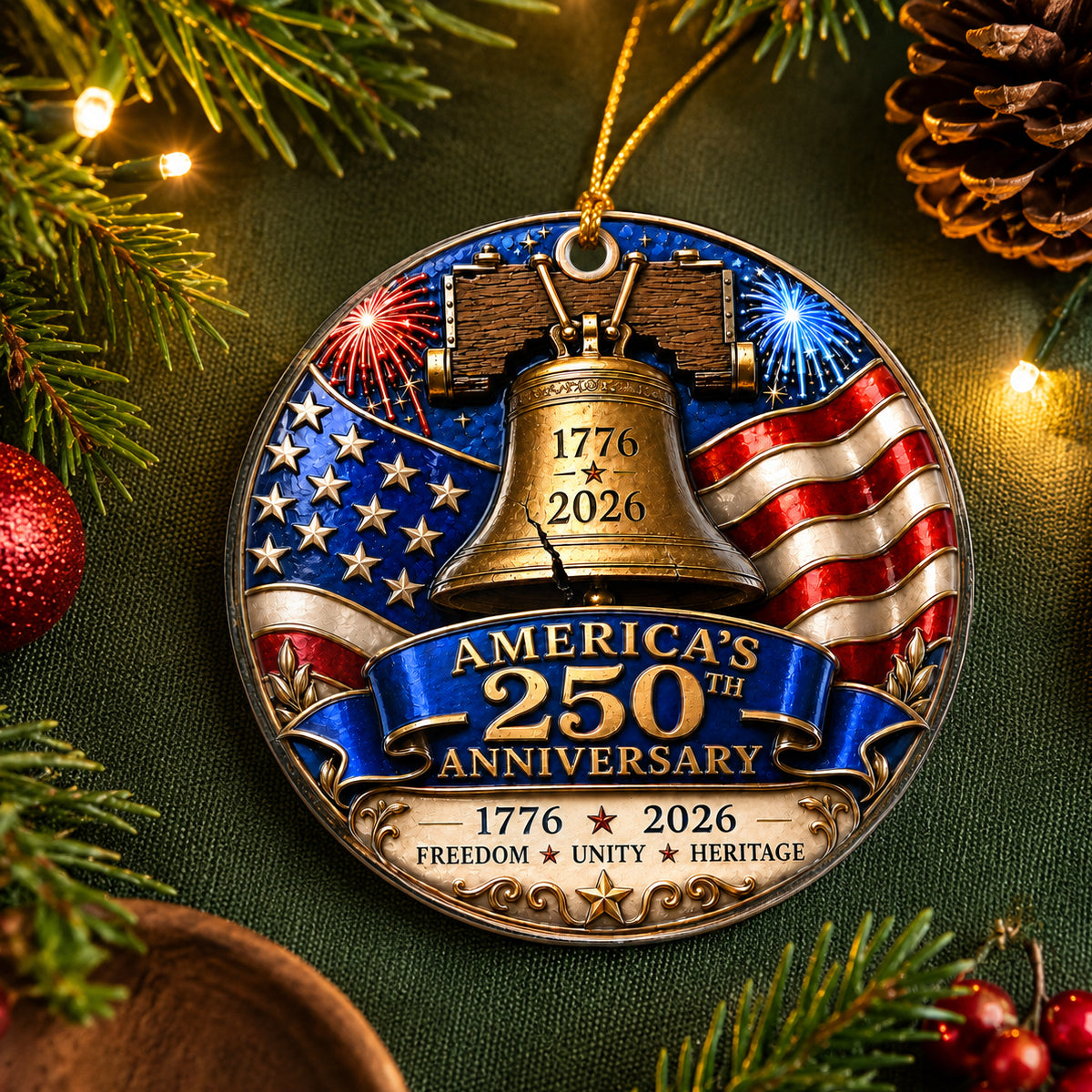 America 250th Anniversary Liberty Bell - Personalized Acrylic Ornament - Patriotic Christmas Tree Decor