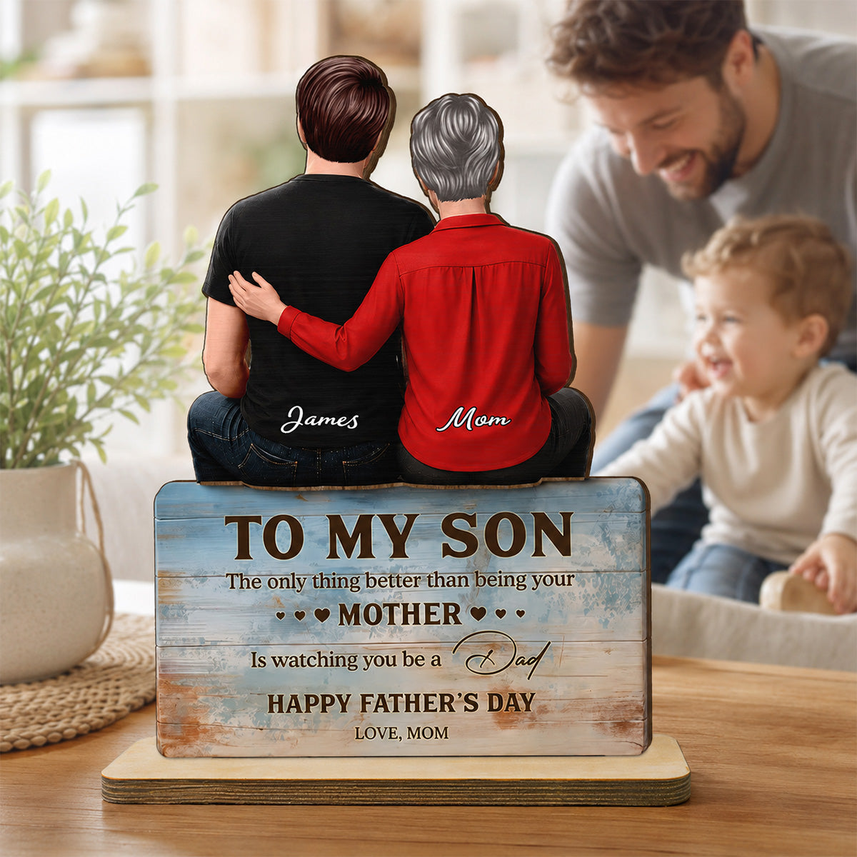To My Son Happy Father's Day 2D Flat - Personalized Wooden Plaque - Heartfelt Father's Day Gift For Son