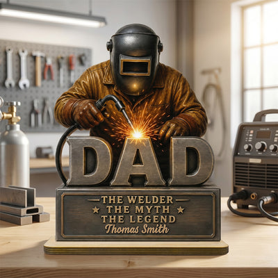 Welder Dad The Man The Myth - Personalized 2-Layered Wooden Plaque - Father's Day Gift For Welders, Metal Worker Mechanic Welding Dad, Husband