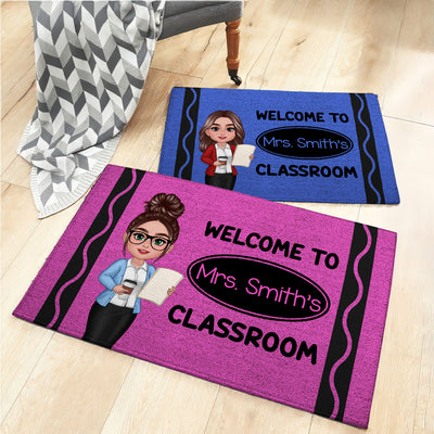 Welcome To Teacher Classroom Crayon Patter - Personalized Doormat - Back To School Gift, Classroom Decoration