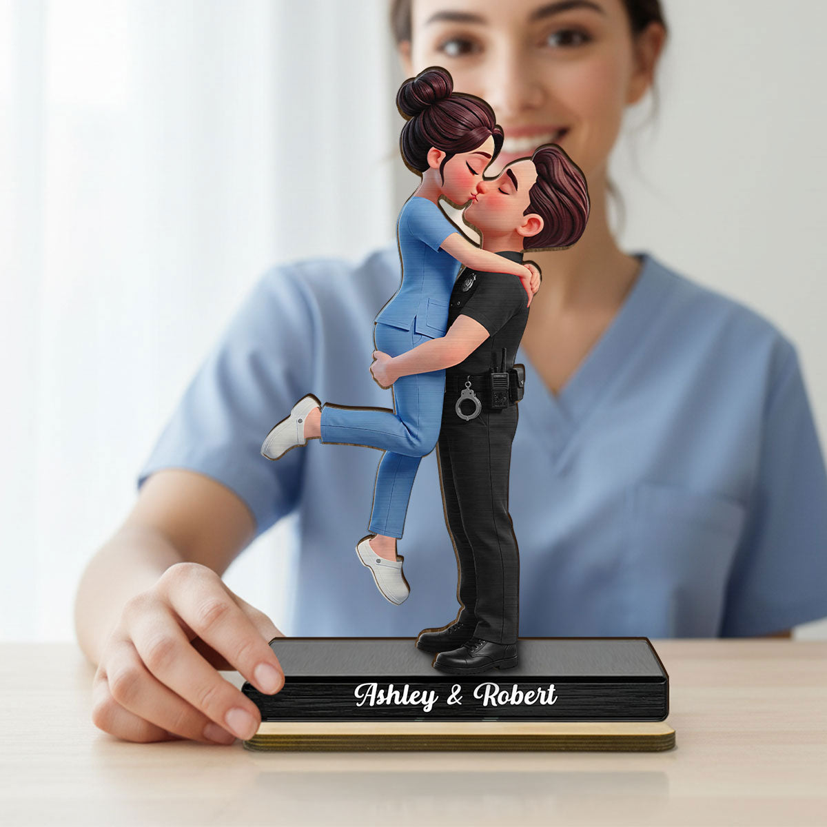 Hero Couple Forever Love - Personalized 2-Layered Wooden Plaque - Heartfelt Gift For Couple, For Him, For Her, Nurse, Police, Firefighter, Army