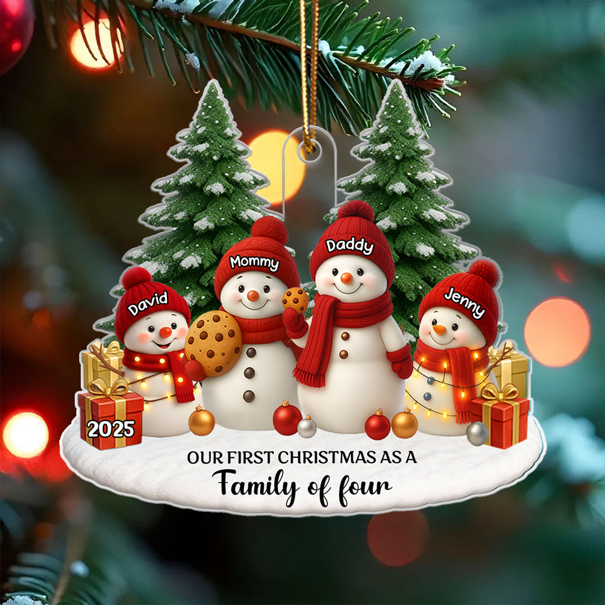 Our First Christmas As a Family of Three Four - Personalized Acrylic Ornament - Christmas Gift for New Parents