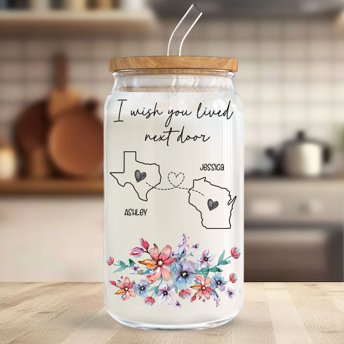 I Miss Your Face Personalized Glass Can, Best Friend Wine Glass, Long Distance Friendship Gift