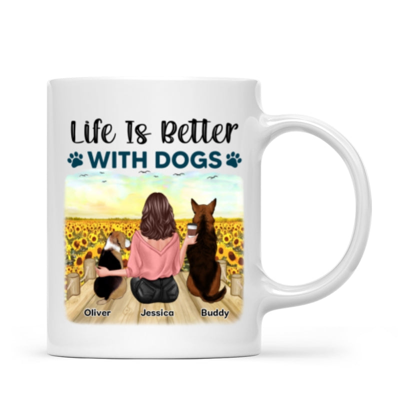 Girl & Dogs Bond Can‘t Be Broken Sunflower Field Personalized Mug