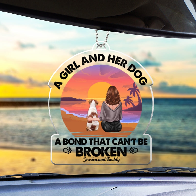 Beach Landscape A Girl And Her Dog Bond Can‘t Be Broken Personalized Car Hanging Acrylic Ornament