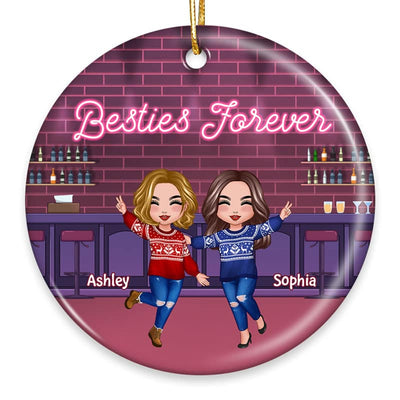 Partners In Wine Happy Doll Besties At Bar Personalized Circle Ornament