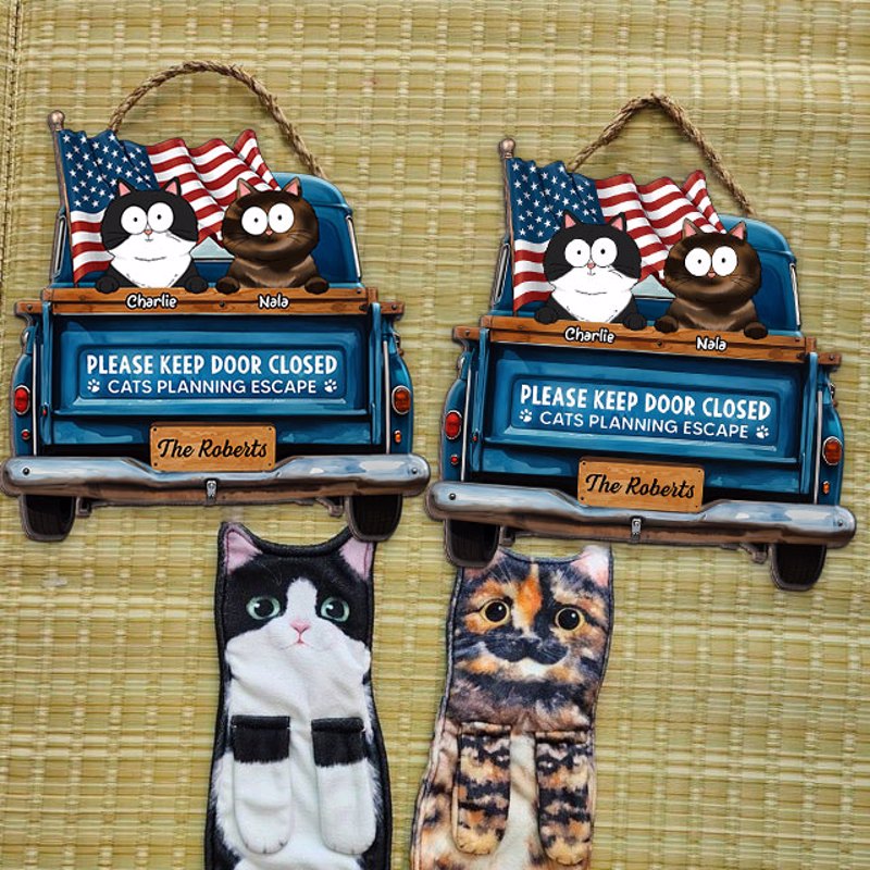 Cats Planning Escape Truck Personalized Wood Sign
