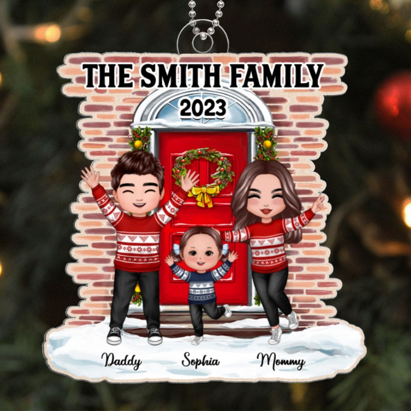 Happy Doll Family Standing Front Door Christmas Gift Personalized Acrylic Ornament