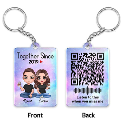 Doll Couple Sitting Voice Message QR Code Personalized Acrylic Keychain
