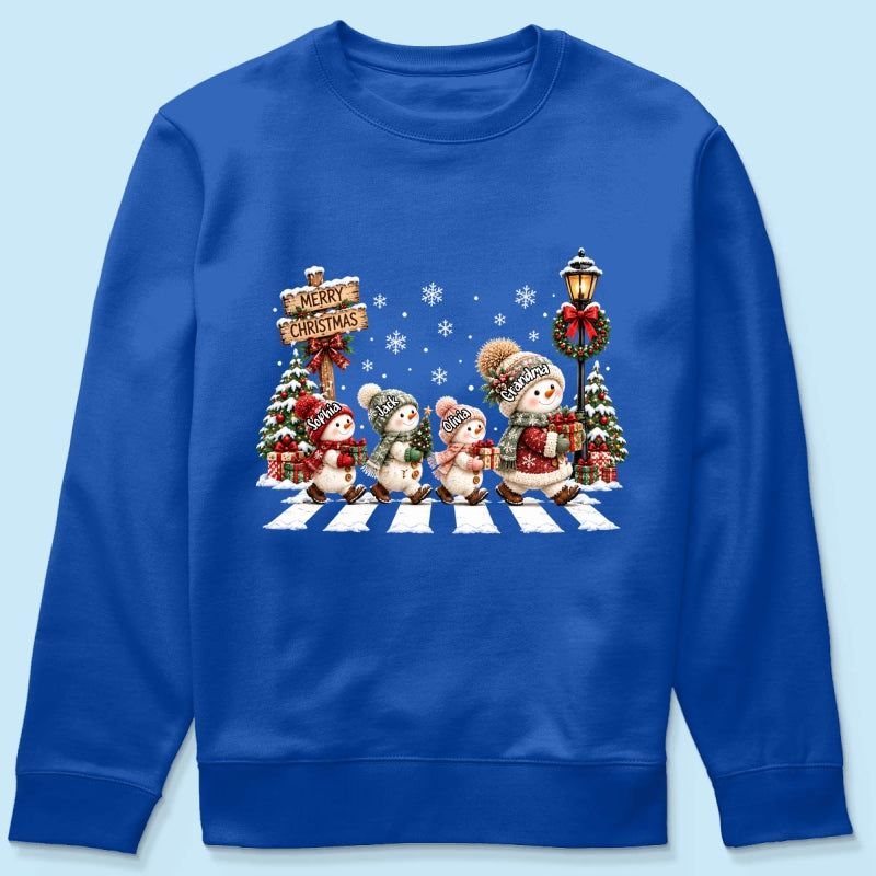 Merry Christmas Snowman Grandma Grandkids Walking - Personalized Shirt - Thoughtful Christmas Gift for Grandma, Mom, Wife