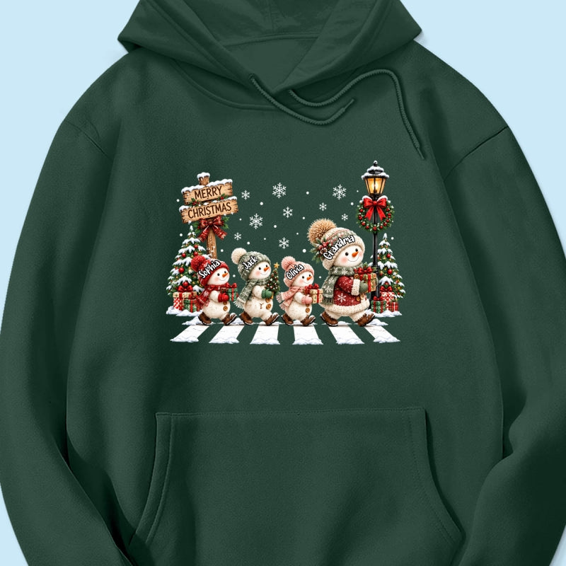 Merry Christmas Snowman Grandma Grandkids Walking - Personalized Shirt - Thoughtful Christmas Gift for Grandma, Mom, Wife