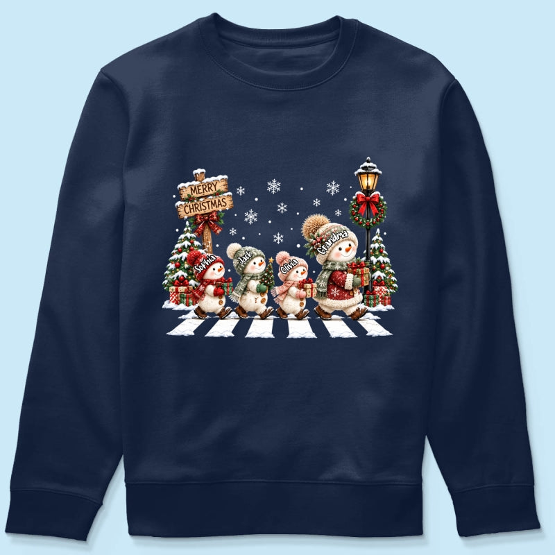 Merry Christmas Snowman Grandma Grandkids Walking - Personalized Shirt - Thoughtful Christmas Gift for Grandma, Mom, Wife