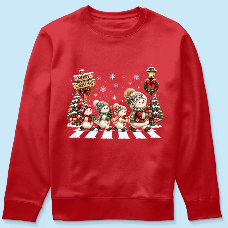 Merry Christmas Snowman Grandma Grandkids Walking - Personalized Shirt - Thoughtful Christmas Gift for Grandma, Mom, Wife