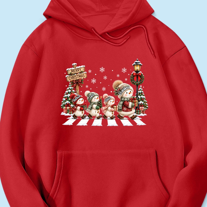 Merry Christmas Snowman Grandma Grandkids Walking - Personalized Shirt - Thoughtful Christmas Gift for Grandma, Mom, Wife