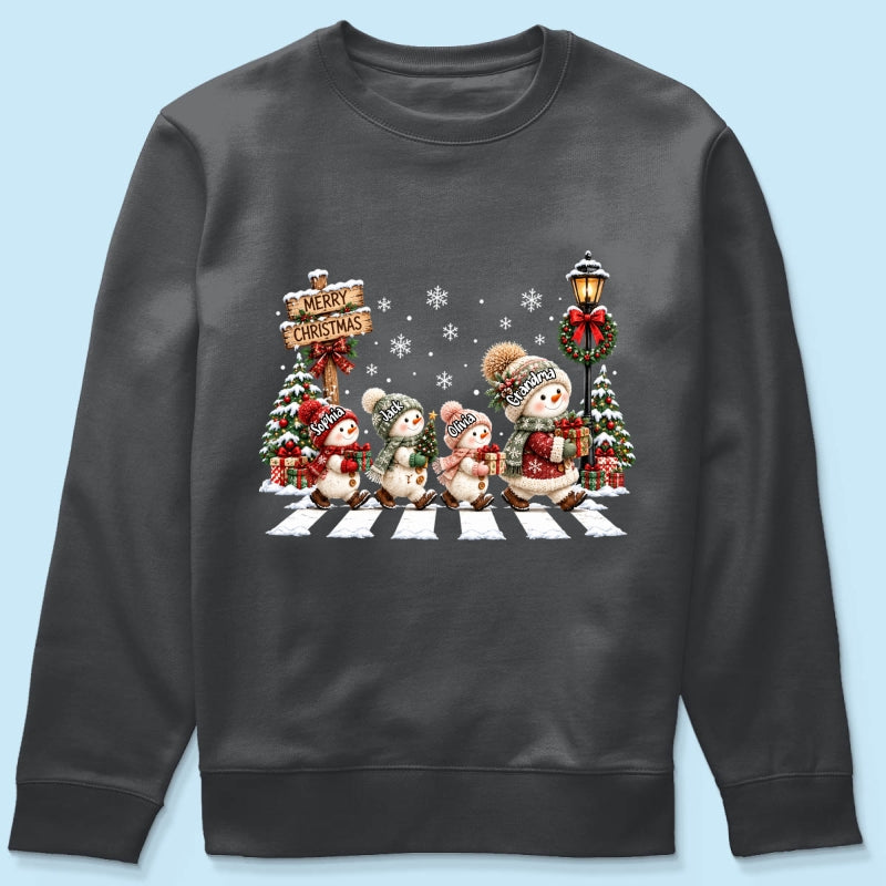 Merry Christmas Snowman Grandma Grandkids Walking - Personalized Shirt - Thoughtful Christmas Gift for Grandma, Mom, Wife
