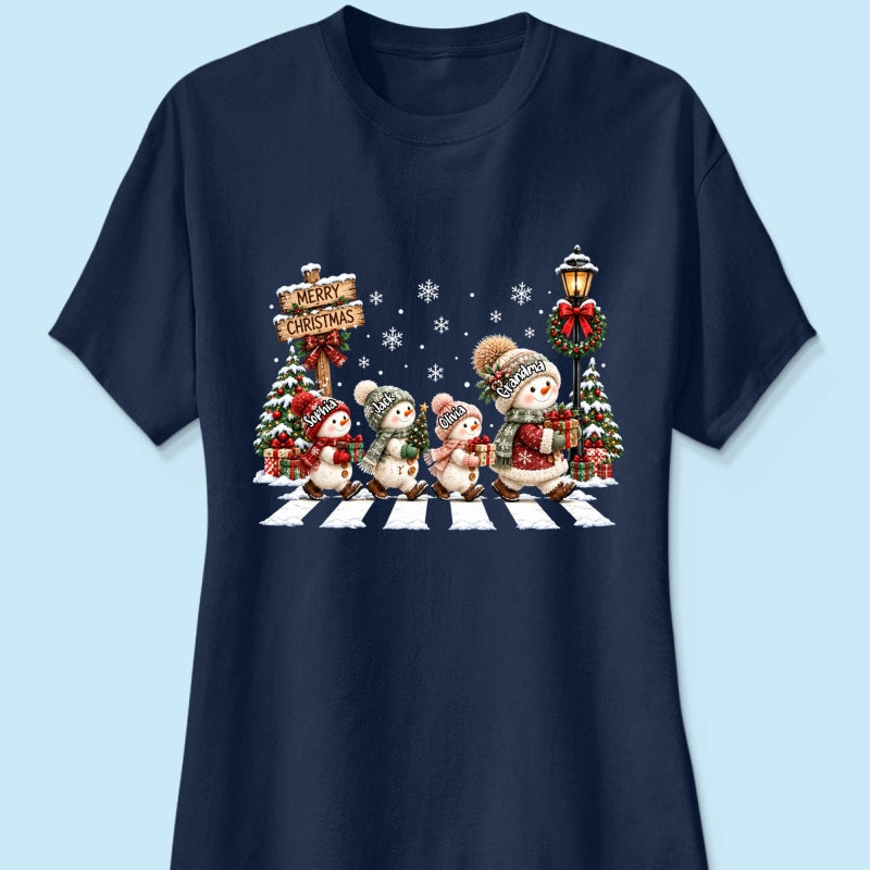 Merry Christmas Snowman Grandma Grandkids Walking - Personalized Shirt - Thoughtful Christmas Gift for Grandma, Mom, Wife