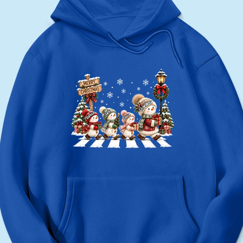 Merry Christmas Snowman Grandma Grandkids Walking - Personalized Shirt - Thoughtful Christmas Gift for Grandma, Mom, Wife