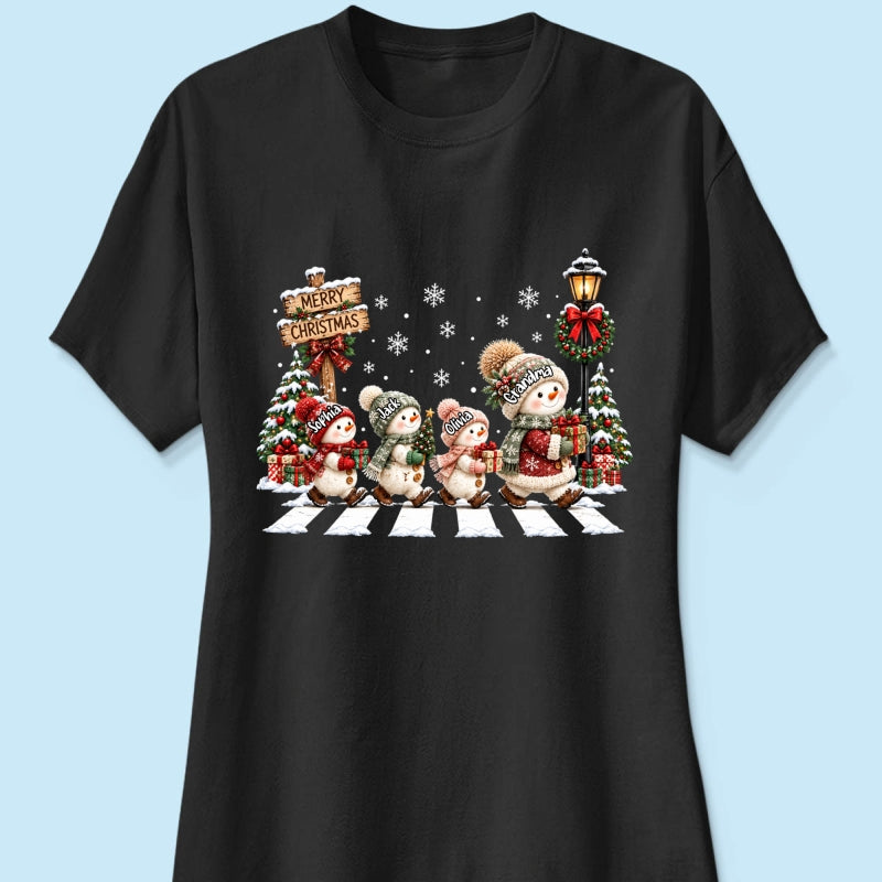 Merry Christmas Snowman Grandma Grandkids Walking - Personalized Shirt - Thoughtful Christmas Gift for Grandma, Mom, Wife