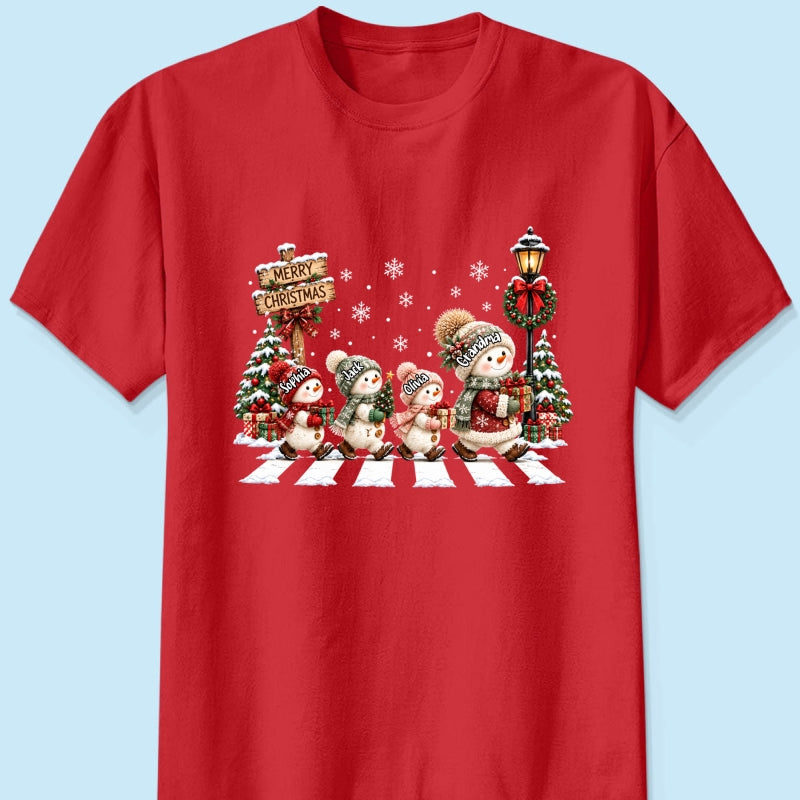 Merry Christmas Snowman Grandma Grandkids Walking - Personalized Shirt - Thoughtful Christmas Gift for Grandma, Mom, Wife