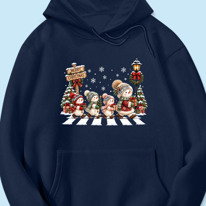 Merry Christmas Snowman Grandma Grandkids Walking - Personalized Shirt - Thoughtful Christmas Gift for Grandma, Mom, Wife