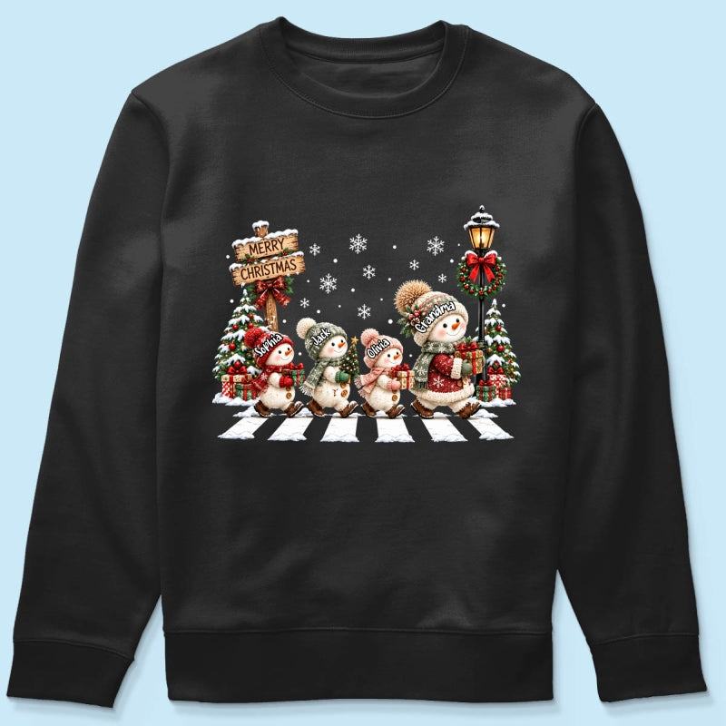 Merry Christmas Snowman Grandma Grandkids Walking - Personalized Shirt - Thoughtful Christmas Gift for Grandma, Mom, Wife