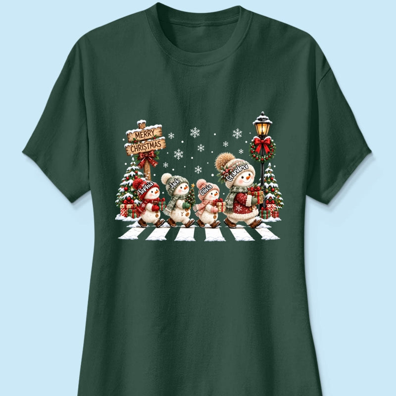Merry Christmas Snowman Grandma Grandkids Walking - Personalized Shirt - Thoughtful Christmas Gift for Grandma, Mom, Wife