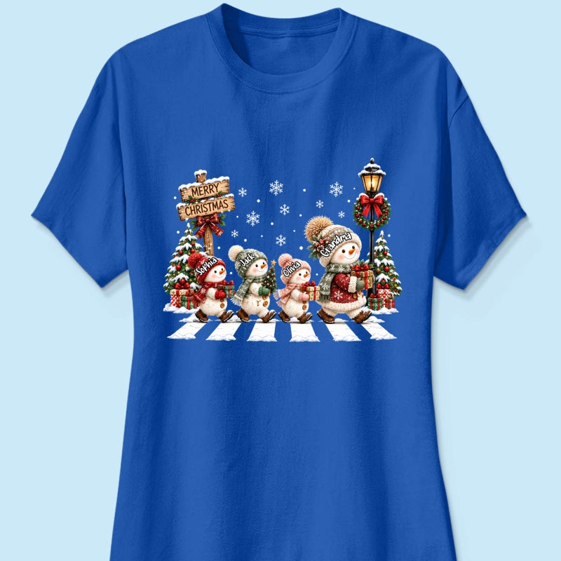 Merry Christmas Snowman Grandma Grandkids Walking - Personalized Shirt - Thoughtful Christmas Gift for Grandma, Mom, Wife