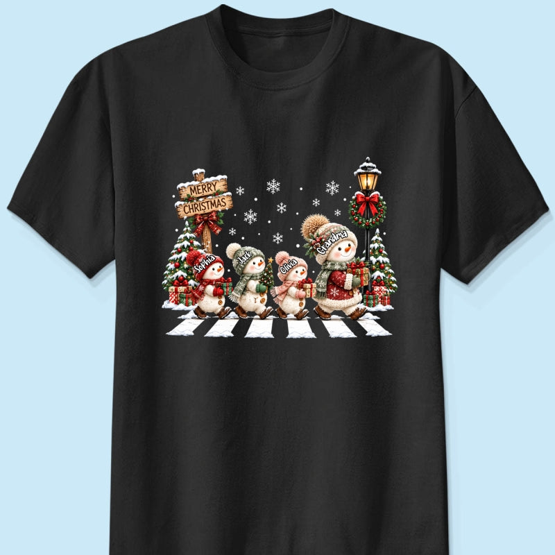 Merry Christmas Snowman Grandma Grandkids Walking - Personalized Shirt - Thoughtful Christmas Gift for Grandma, Mom, Wife
