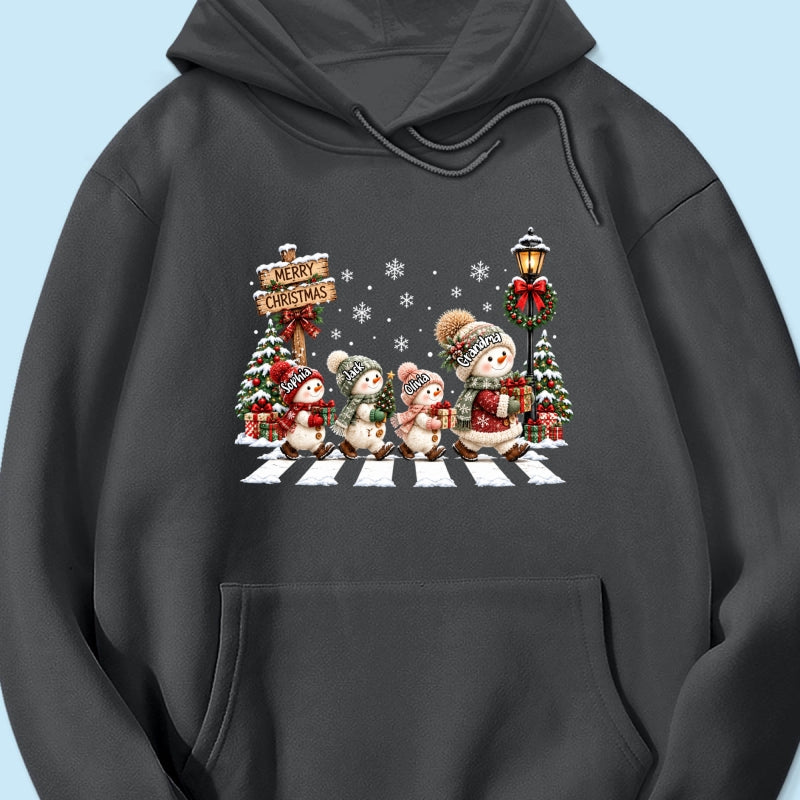 Merry Christmas Snowman Grandma Grandkids Walking - Personalized Shirt - Thoughtful Christmas Gift for Grandma, Mom, Wife