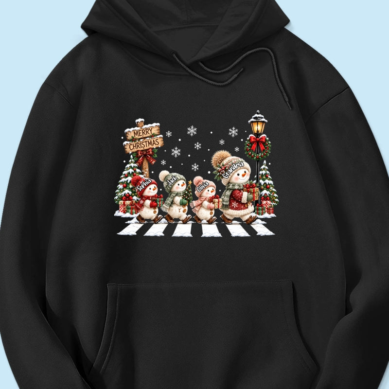 Merry Christmas Snowman Grandma Grandkids Walking - Personalized Shirt - Thoughtful Christmas Gift for Grandma, Mom, Wife