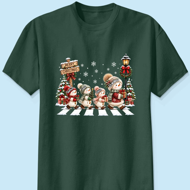 Merry Christmas Snowman Grandma Grandkids Walking - Personalized Shirt - Thoughtful Christmas Gift for Grandma, Mom, Wife