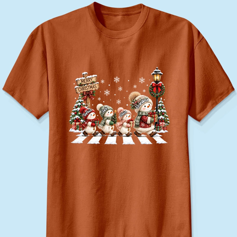 Merry Christmas Snowman Grandma Grandkids Walking - Personalized Shirt - Thoughtful Christmas Gift for Grandma, Mom, Wife