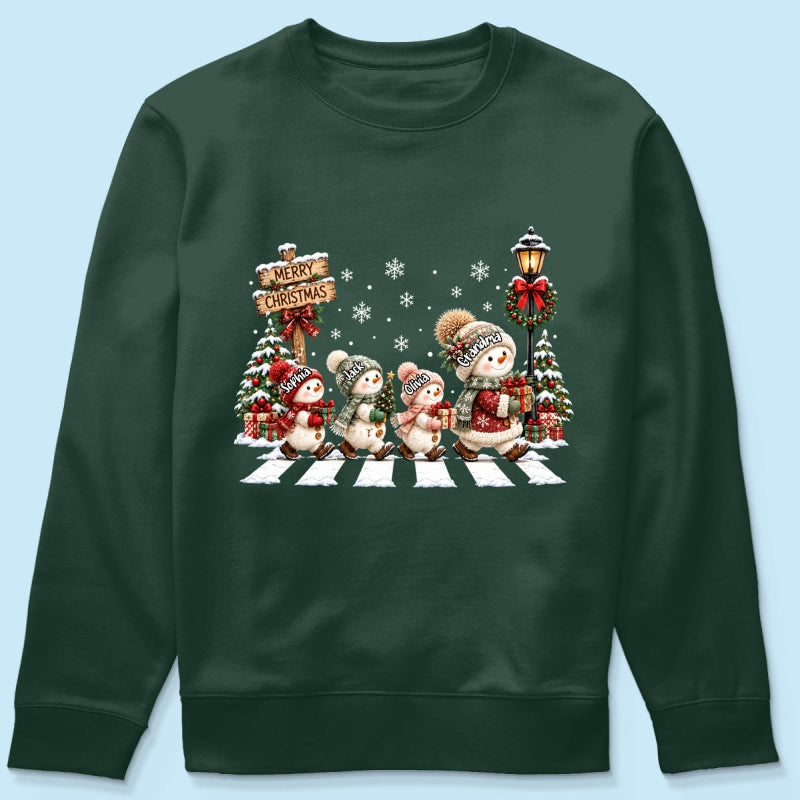 Merry Christmas Snowman Grandma Grandkids Walking - Personalized Shirt - Thoughtful Christmas Gift for Grandma, Mom, Wife