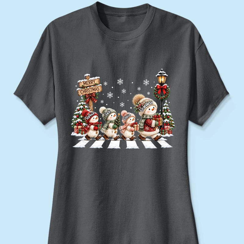 Merry Christmas Snowman Grandma Grandkids Walking - Personalized Shirt - Thoughtful Christmas Gift for Grandma, Mom, Wife