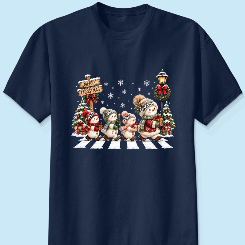 Merry Christmas Snowman Grandma Grandkids Walking - Personalized Shirt - Thoughtful Christmas Gift for Grandma, Mom, Wife